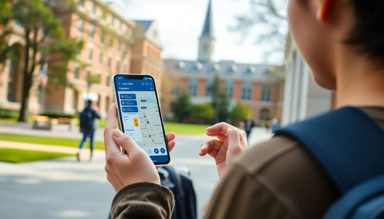 A student looking at a schedule on a phone